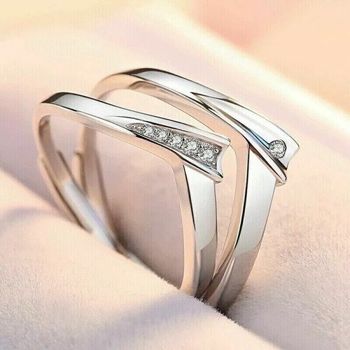 0.50 Ct Round Simulated Diamond Wedding Couple Ring Set 14K White Gold Plated - Picture 2 of 4