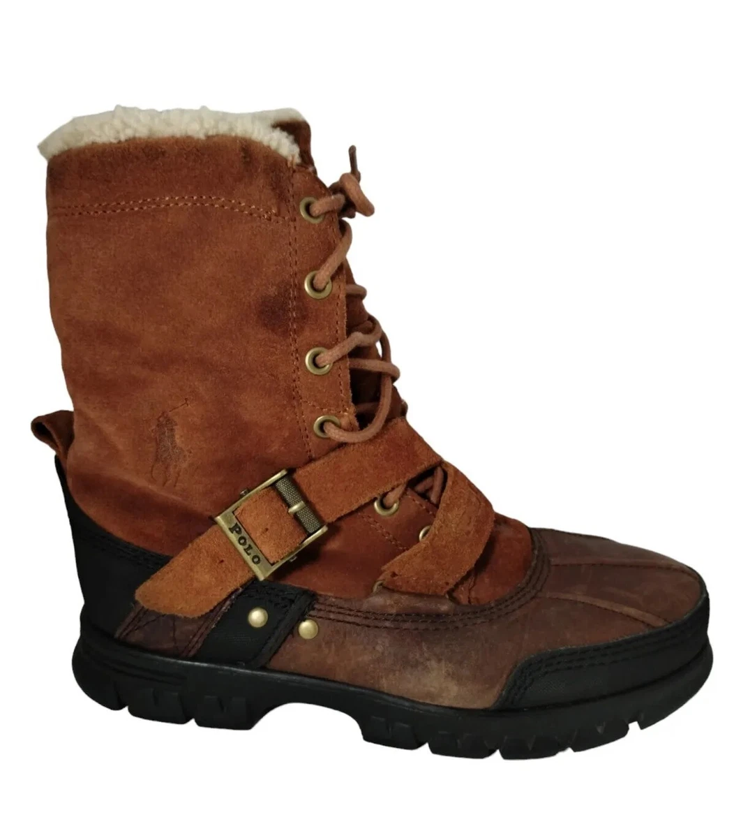 Polo Ralph Lauren Tavin Rollover Brown Leather Lamb Trim Boots