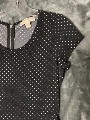 MICHAEL KORS BLACK WHITE Polka Dot SHORT SLEEVE DRESS SIZE S | eBay