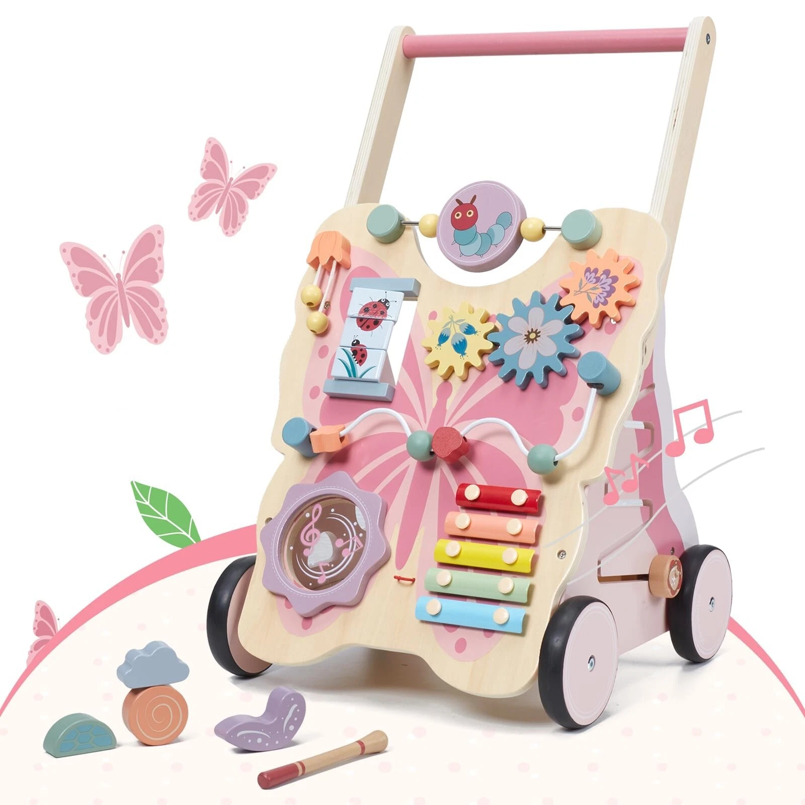 Giant bean Wooden Baby Walker for Boys and Girls, Butterfly Push and Pull Lea...