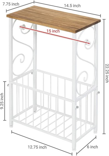 Bathroom Storage Table Scroll Design Brown Wood - White Metal Paper Magazine - Picture 5 of 8
