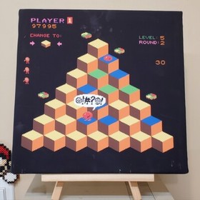 Q*Bert wrapped canvas 11x11 inch NES wall art - Q Bert arcade game room