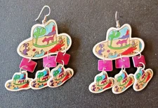 1990s BOOM BOOM WIZ CowGirl Hat, Cactus, Dog, Cat High Strangeness Earrings!