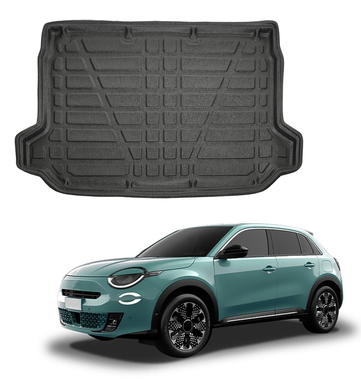 Tapis de coffre Fiat 600e en TPE noir sur mesure pour plancher supérieur modèle depuis 2023