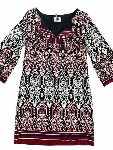 Laundry By Design Tunic Dress Size 8 Black Burgundy White