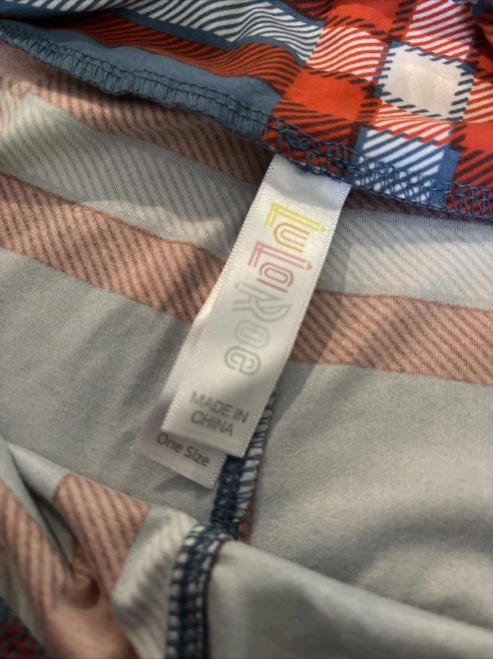 Leggings a juego Lularoe Mommy and Me Tween y OS rojo blanco y azul a cuadros Foto 3 de 4