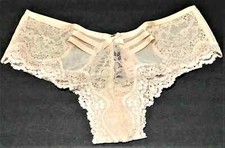 XS - NWT Victoria's Secret cheeky panty mesh straps beige 2017 a48