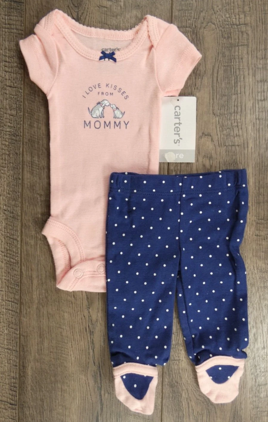 Baby Girl Clothes New Carter's Preemie 2pc Love Kisses From Mommy Footed Outfit
