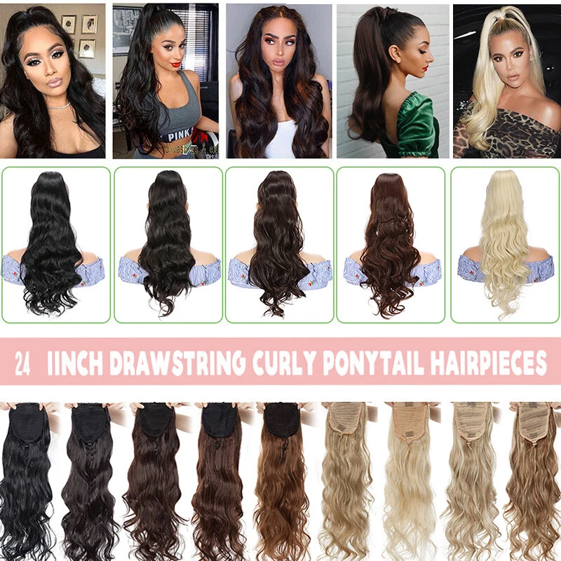 US Real As Human Thick Drawstring Ponytail Clip In Hair Extension Wavy Pony Tail - Image 2 of 4