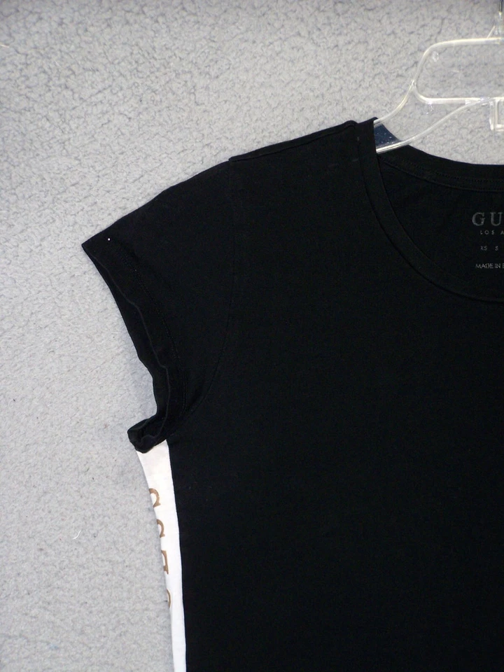 Guess Top Youth XL Black Graphic Logo Sides Cap Sleeves Stretch School Girls - Image 3 of 4