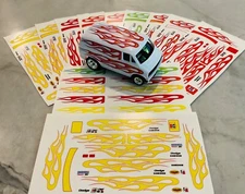 AW Aurora AFX Custom Dodge Slot Car Street Van Decals Flames Yellow/Red.