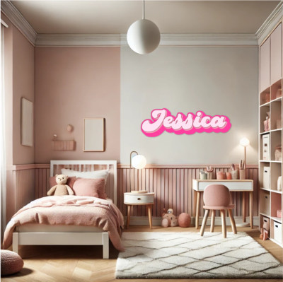 Individuell Personalisiert Name Wandaufkleber für Kinderzimmer Rosa Retro Vinyl Aufkleber