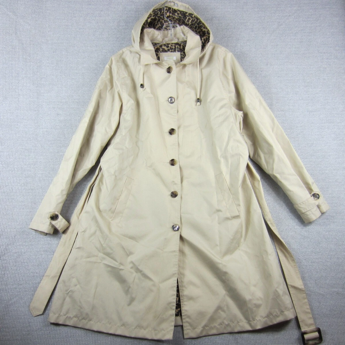 VETEMENTS Trench cappotto donna Capelli New York piccolo beige stampa leopardata foderato con cappuccio e cintura