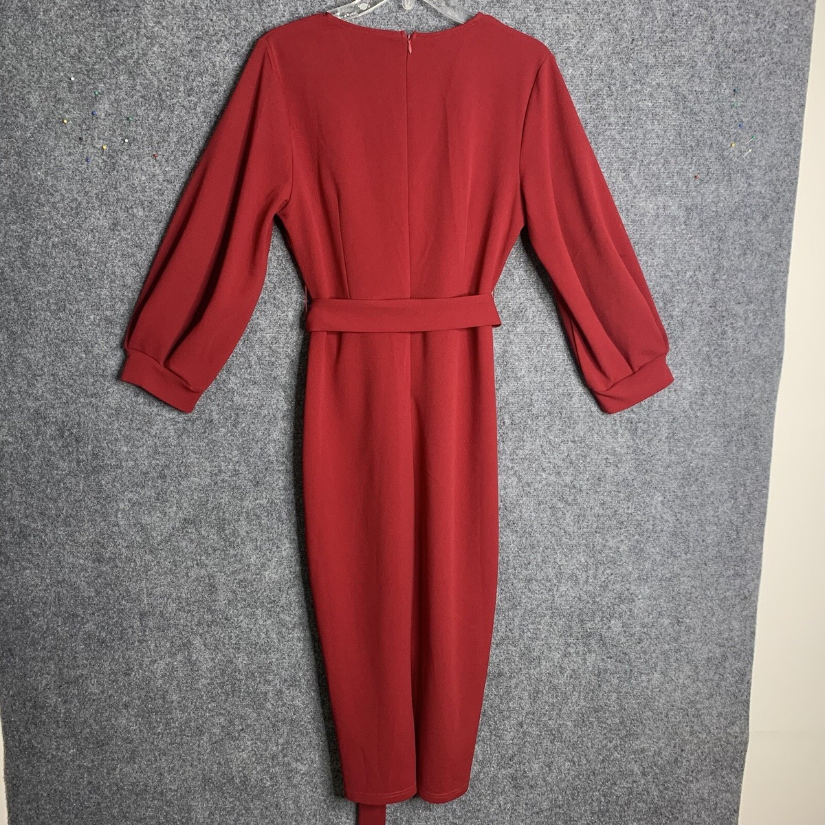 red fitted belted professional dress mid length Belted Collar Midi Dress in Dark Red – Roland Mouret main image 1