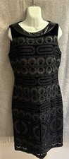 Tory Burch Black Beaded Velvet Patent Leather Trim Circle Mesh Dress Sz 4