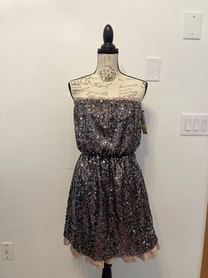 NEW DKNY Jeans Mini Dress Sequin Strapless Size M Brown Coffee Mocha | eBay