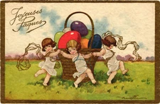 PC ARTIST SIGNED, CASTELLI, JOYEUSES PAQUES, Vintage Postcard (b46340)