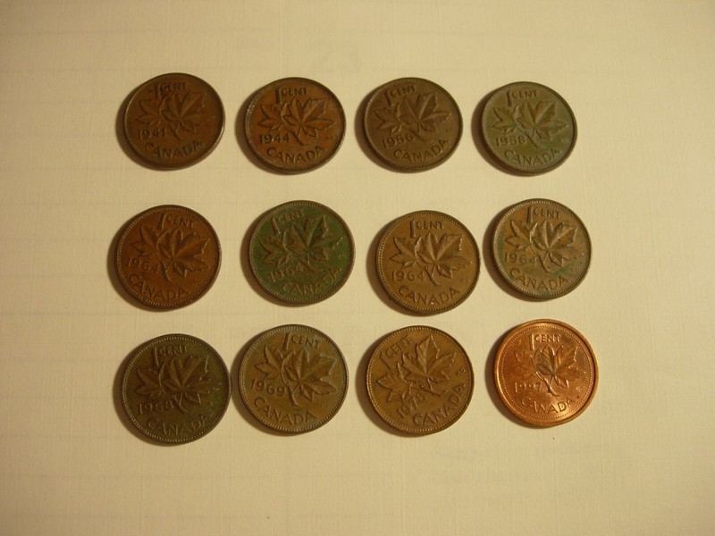 CANADIAN PENNIES- 1941, 1944, 1956, 1958, 1964, 1968, 1969, 1978, 1997