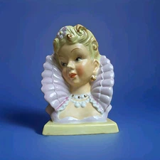 1950s UcagCo Lady Head Vase Blonde w/ High Victorian Collar & Purple Dress #2