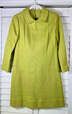 RARE Vntg Mod Homemade GoGo Dress 60s Tweed Unlined Bright Green Dress Small