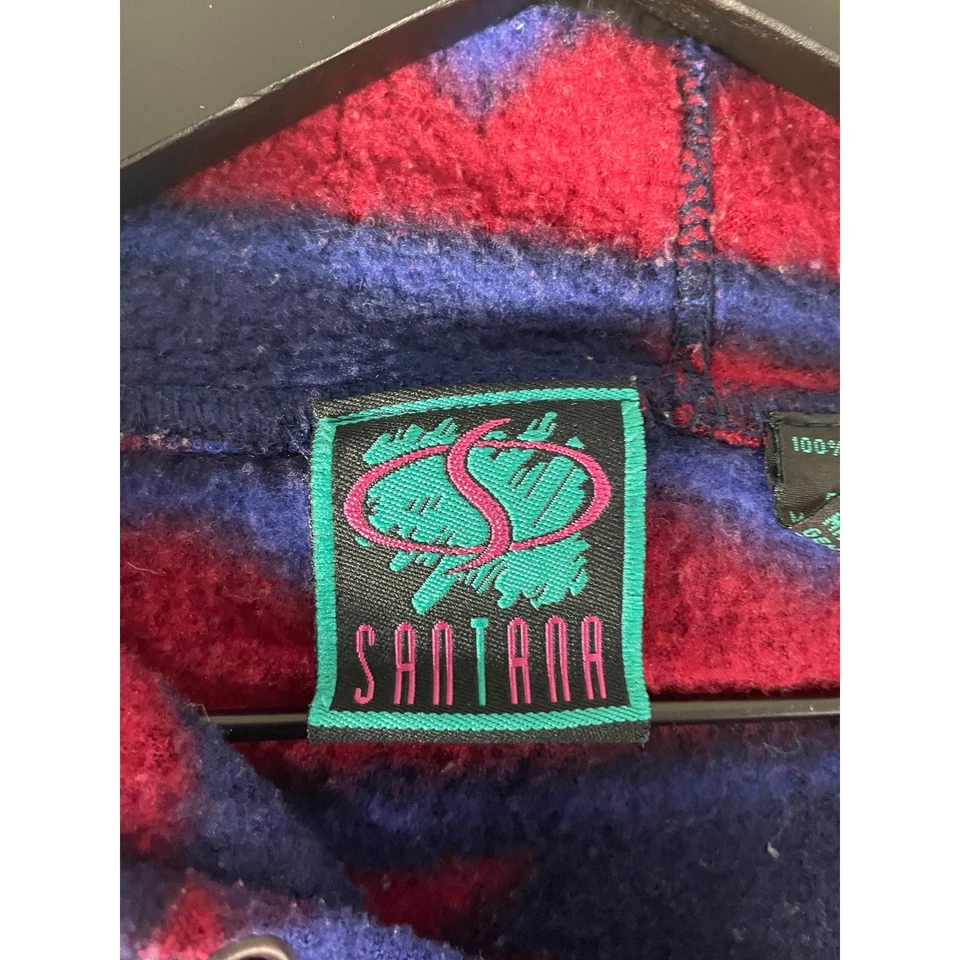 Suéter pulôver vintage Santana com capuz de lã padrão asteca do sudoeste GG - Imagem 3 de 4