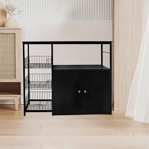Sideboard Anrichte Küchenschrank Aufbewahrungsschrank Kommode Küche Schwarz - Bild 12 von 13