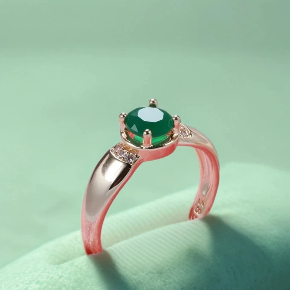 Ring Vergoldet Rosegold Gold 585 mit grünen und weißen Zirkonia - Bild 3 von 4