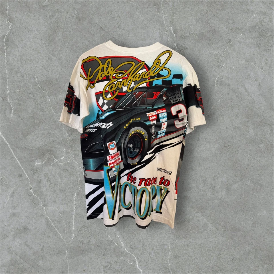 Vtg Rare NASCAR Dale Earnhardt Race To Victory All Over Print T Shirt Men’s XL - Image 2 of 3