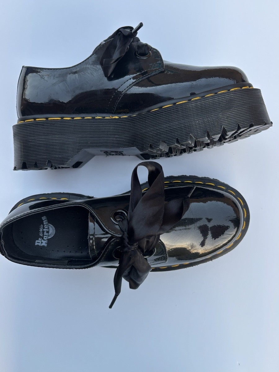 Dr. Martens Holly Oxford Black Patent Leather Platform Shoes Bow