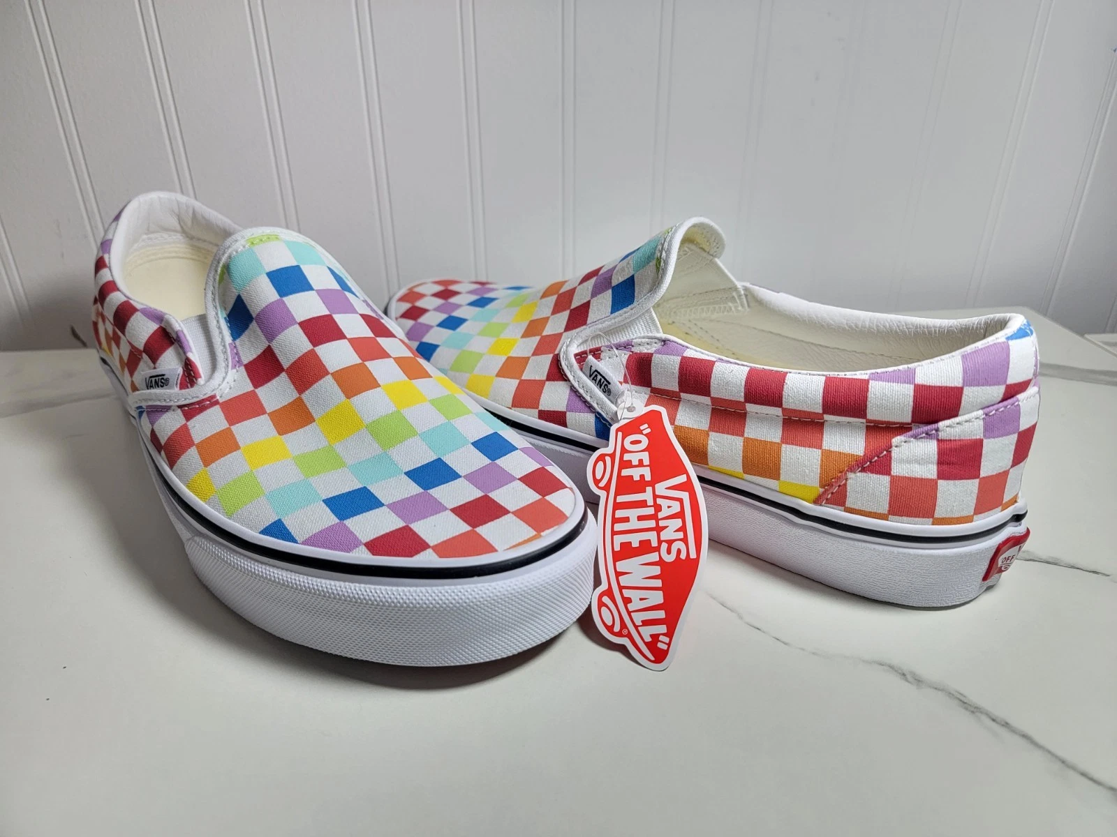 Scarpe Vans Classic Scacchiera Multicolore Arcobaleno Slip On Nuove Senza Scatola 9 5M 11W