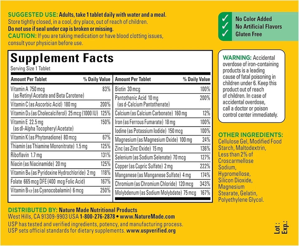 Comprimidos multivitamínicos con vitamina D3 y hierro, 130 unidades para nutrición diaria Foto 4 de 4