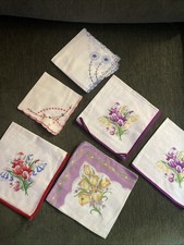 Lot Of 6 Vintage Hankerchiefs Floral , Embroidered, Scalloped