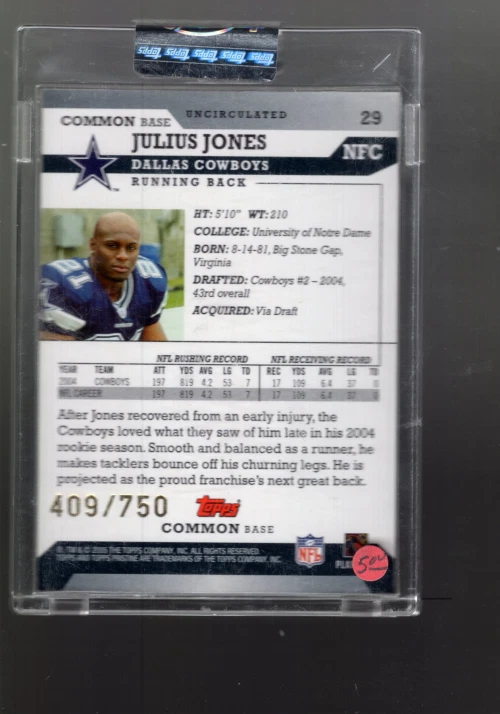 A9307- 2005 Topps Pristine Uncirculated #29 Julius Jones C /750 - NM-MT - Image 2 of 2