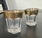Vintage Shot Glass EAPG Paneled Gold Rim Trim Art Deco Lot 2" MCM