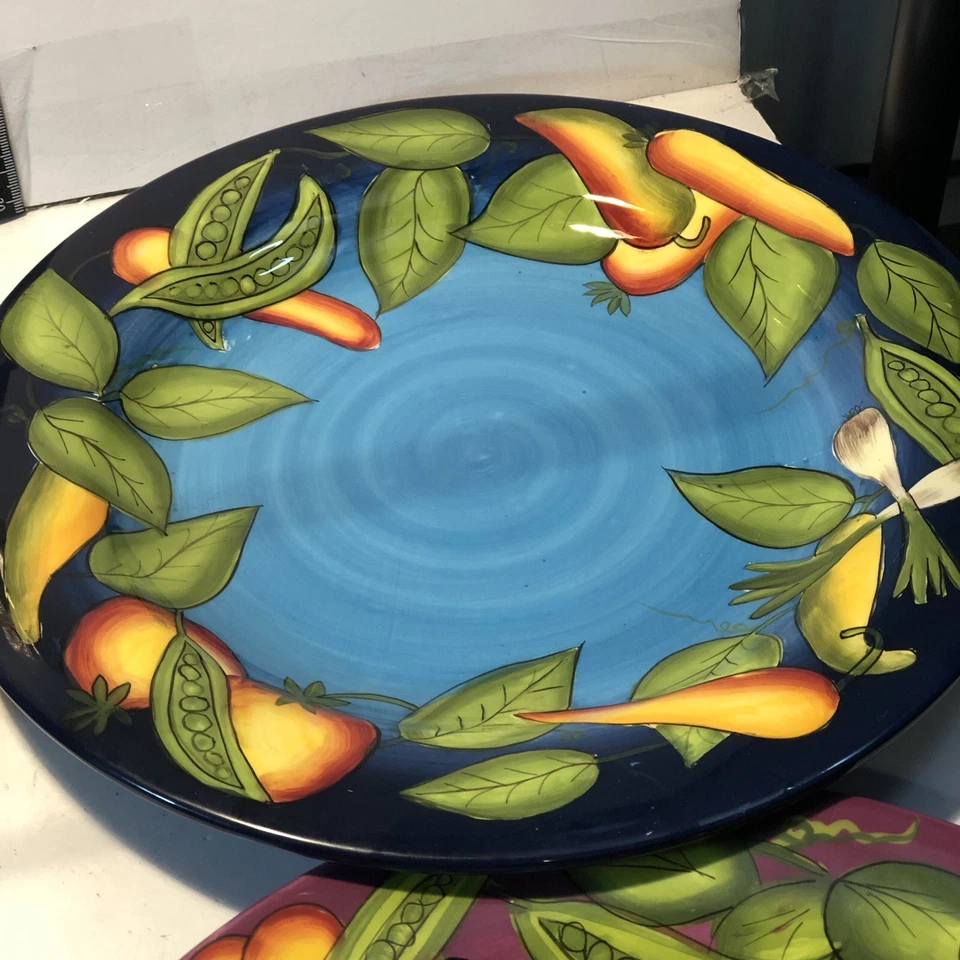 Laurie Gates Ware Dinner Plates (Set of 4) Multi Colored Vegetables 12" - Image 4 of 4