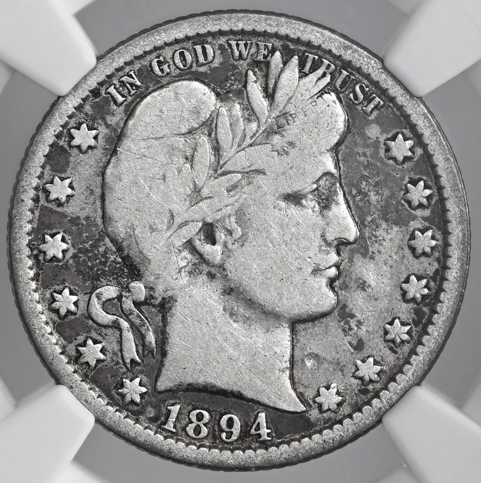 Cuarto de plata barbero 1894-O 25C NGC DETALLES FINOS "DAÑO ENVIRO" #8405236-022 Foto 2 de 4