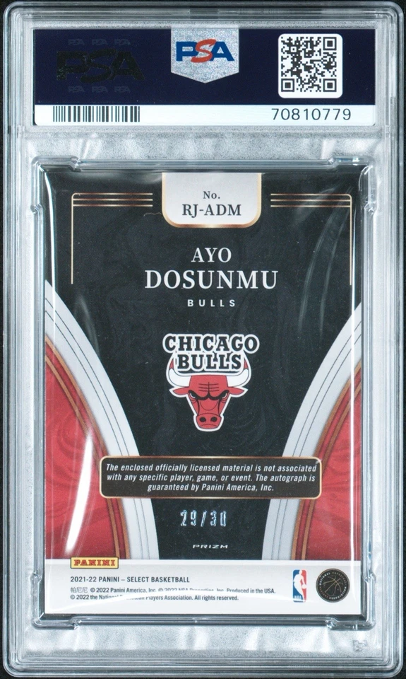 2021-22 Select Ayo Dosunmu RPA Neon Orange Pulsar 29/30 Auto RC PSA 8 FOTL - Image 2 of 2