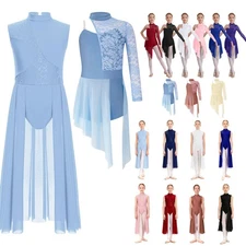 Girls Floral Lace Irregular Skirts Ballet Leotard Dress Modern Lyrical Costumes