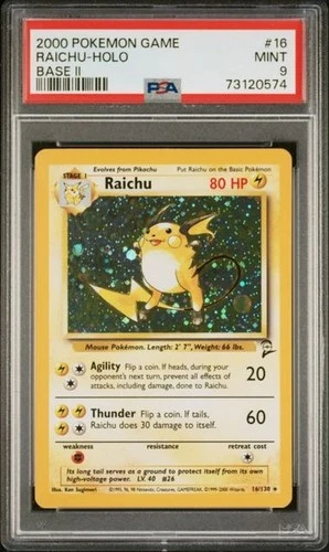 2000 POKEMON BASE SET 2 #16 RAICHU-HOLO PSA 9