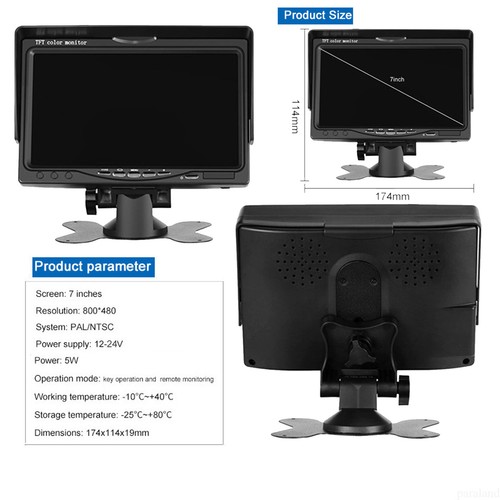 HD 7" Quad Monitor Backup Camera Night Vision 12/24V For Truck Rear View Reverse - Picture 3 of 13