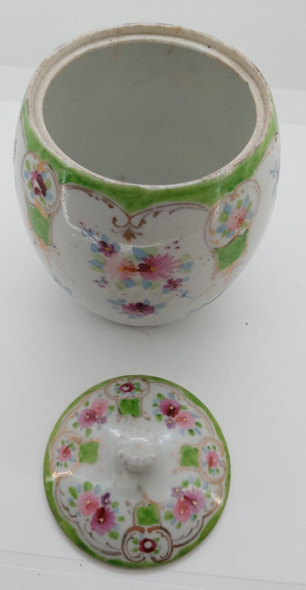 Vintage/Antique Hand Painted Floral Biscuit Jar & Lid, Rare | eBay