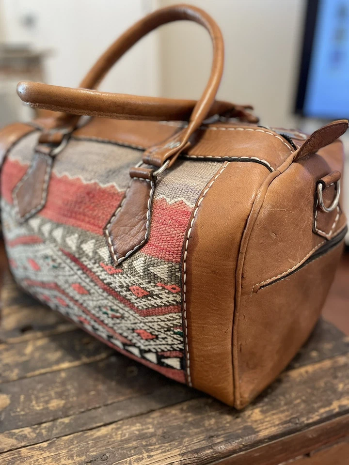 Duffle Weekender Bag Carryon Adjustable Strap 18x10x10 Western Faux Leather - Image 2 of 4