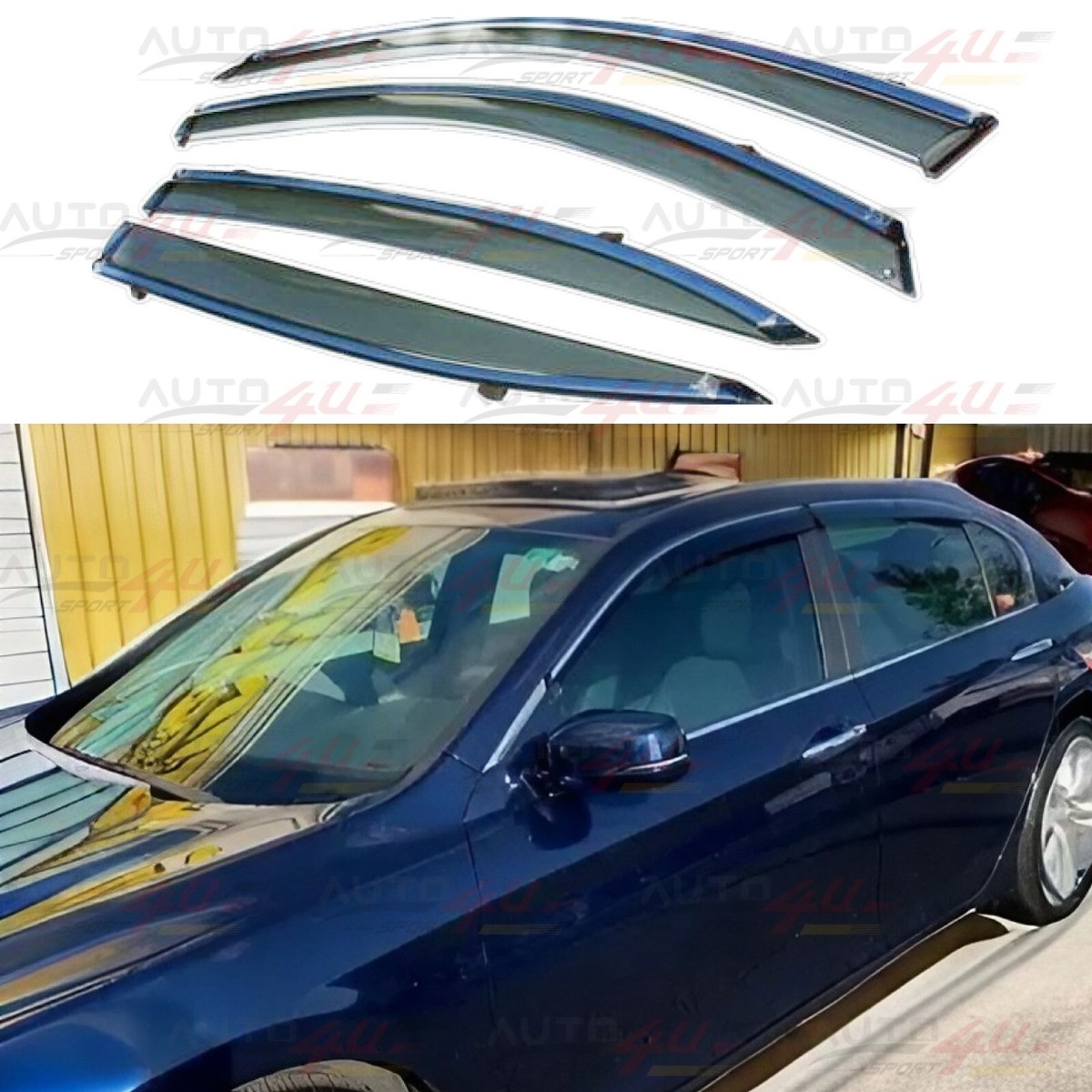 Smoke Acrylic Window Visors With Chrome Trim For 2012-2021 Subaru WRX STI Sedan (4-Piece Set)
