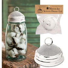 Mason Jar SCREENED DOME LID Antiqued White Country Farmhouse Decor SALE