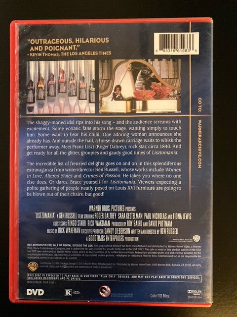 LISZTOMANIA 1975/2012 DVD KEN RUSSELL WARNER ARCHIVE COLLECTION