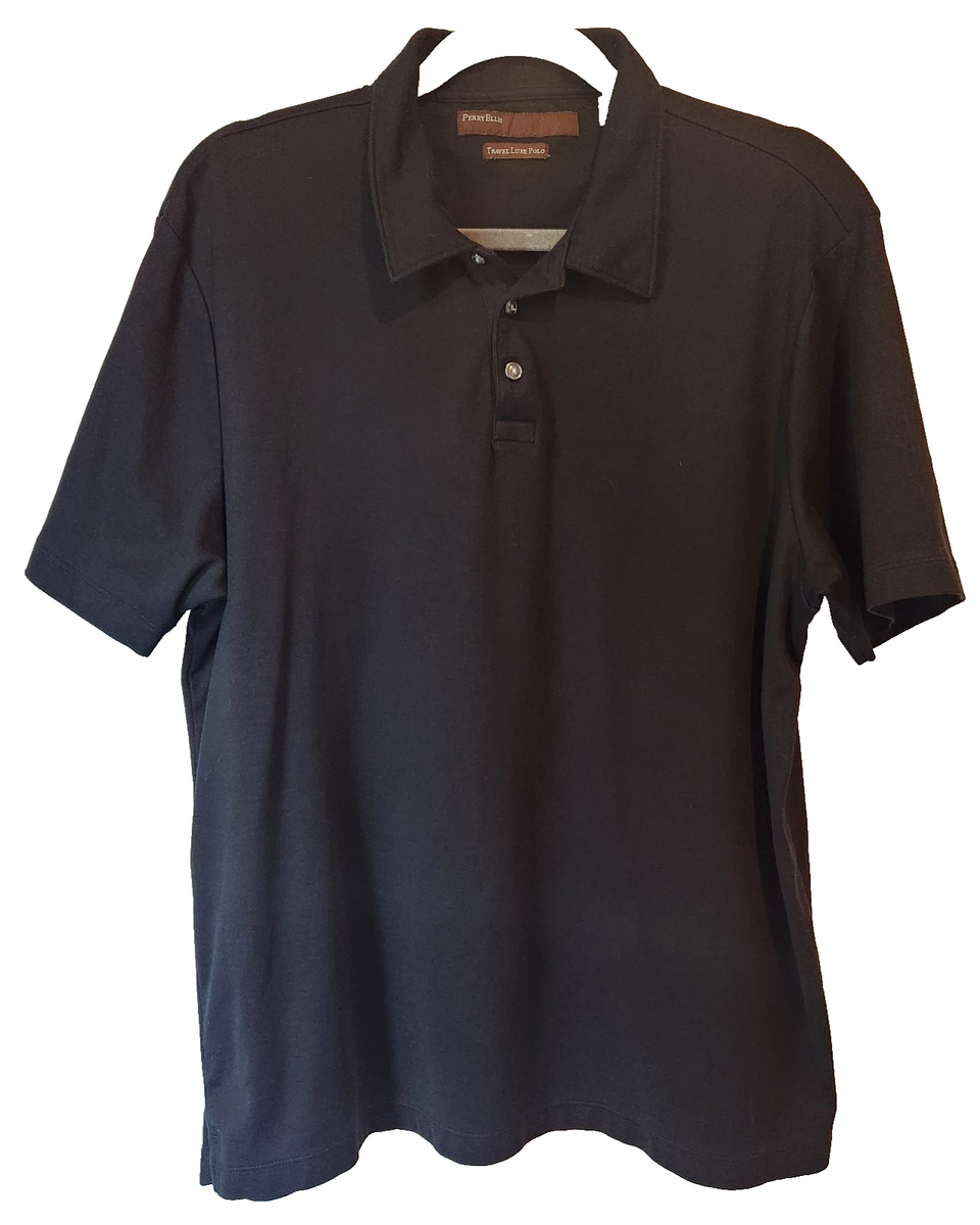 PERRY ELLIS Men's XL Black Travel Luxe Polo Shirt Short Sleeved