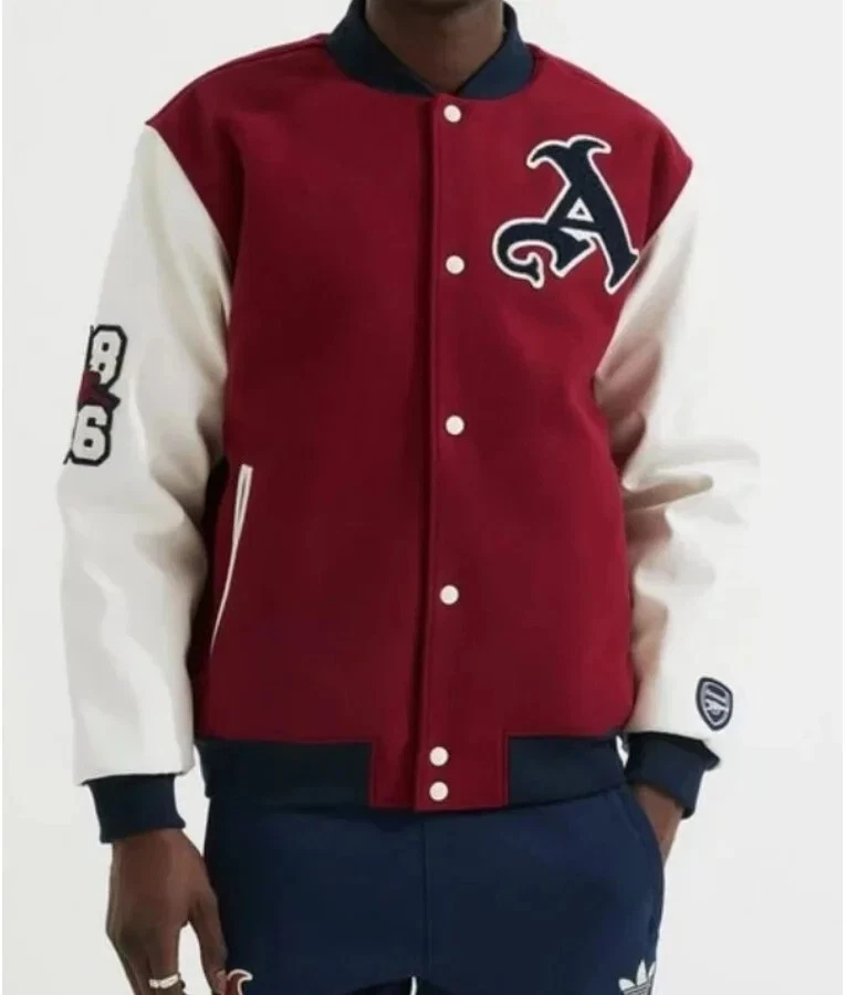 Vintage Men's Red Arsenal F.C. Varsity Bomber White Sleeves Jacket for Men Gift
