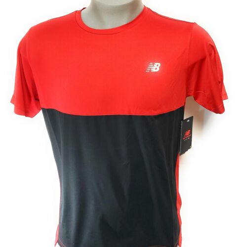 Mens Size Medium M New Balance Accelerate Short Sleeve Red Black Tee T-Shirt