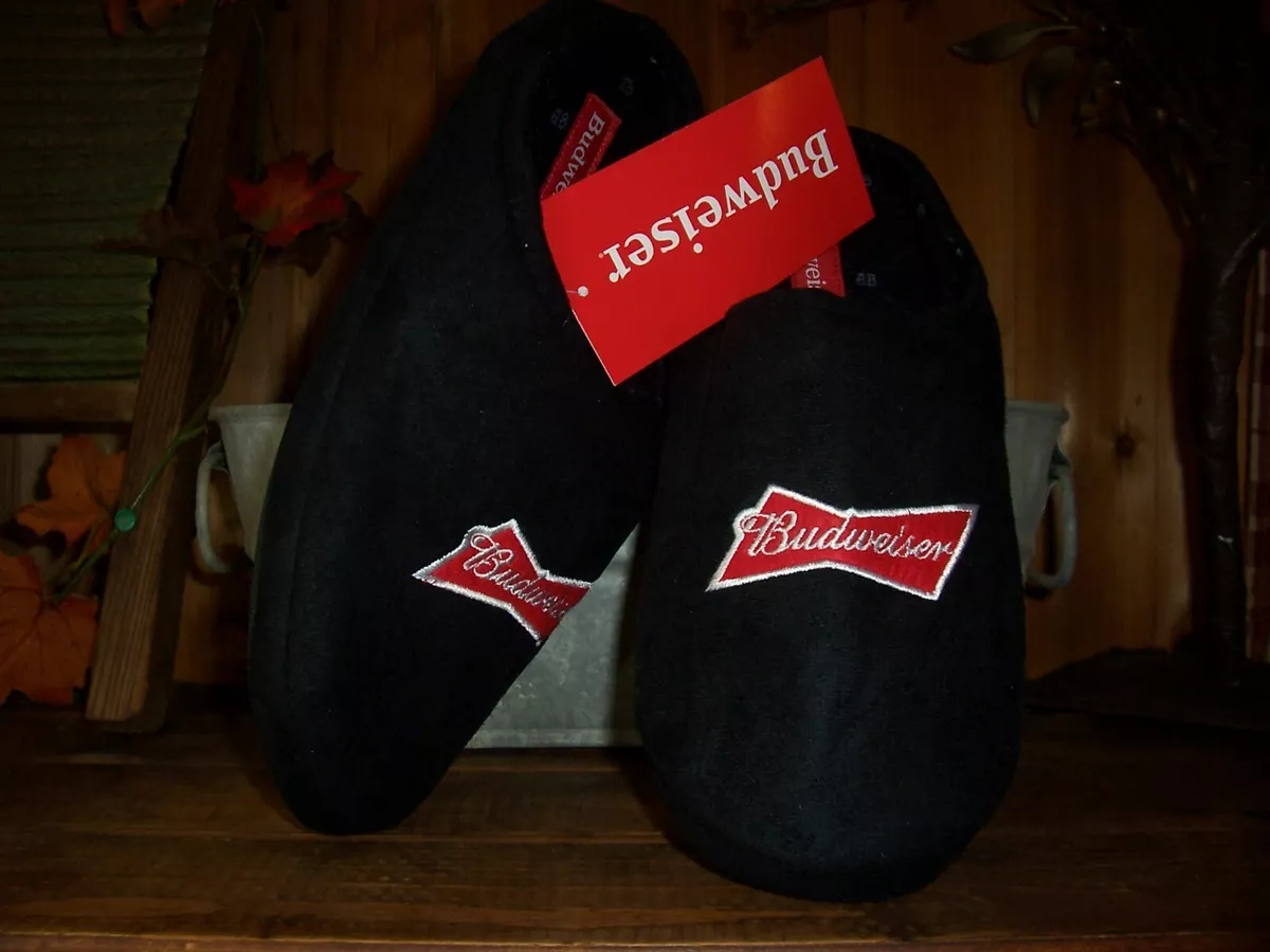 BUDWEISER MENS SLIPPERS SHOES SIZE 7 8 BLACK SLIP ON RUBBER SOLE