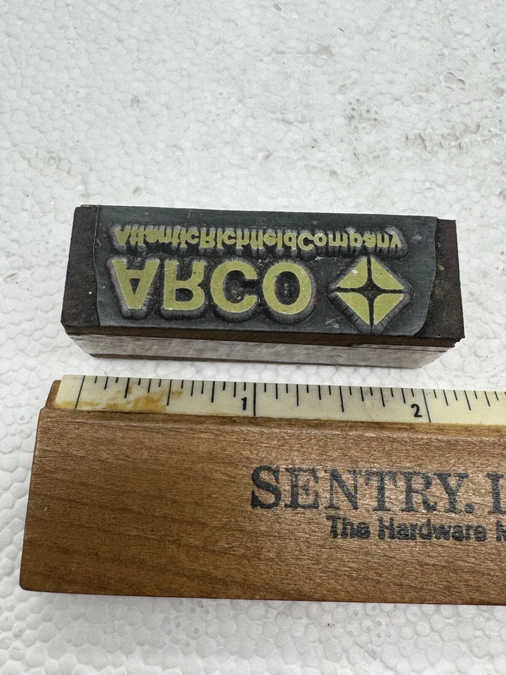 Vintage Metal “ARCO Atlantic Richfield Company” Metal Wood Block Ink Stamp - Image 2 of 4